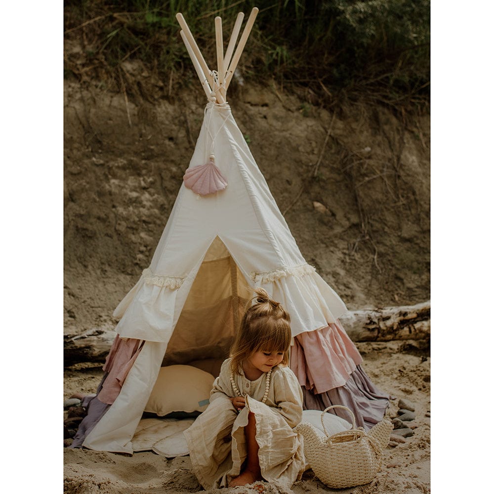 Powder Frills Teepee With Frills And Powder Pink Shell Mat Set - Beige, Pink, Grey - Stylemykid.com