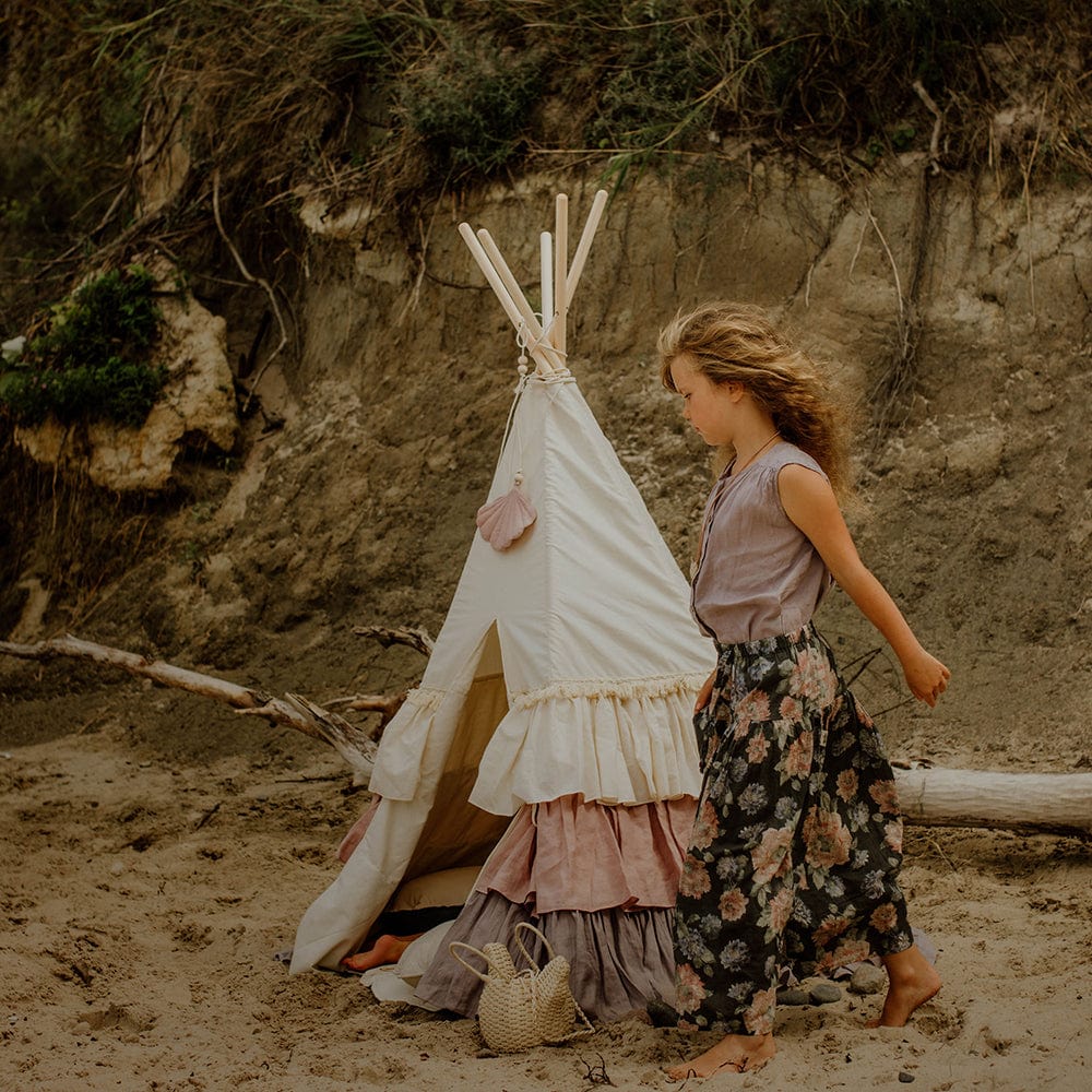 Powder Frills Teepee Tent With Frills - Beige, Pink, Grey - Stylemykid.com