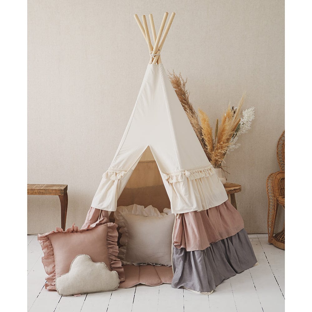 Powder Frills Teepee With Frills And Powder Pink Shell Mat Set - Beige, Pink, Grey - Stylemykid.com