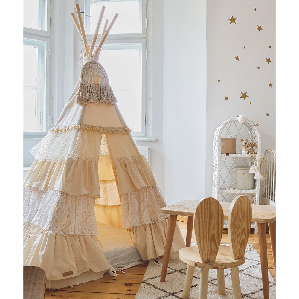 Shabby Chic Teepee Tent With Frills - Beige, White - Stylemykid.com