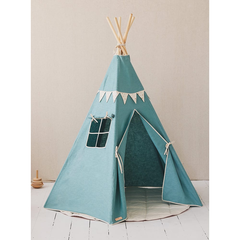 Gold Star Teepee With Garland And Mat Set - Blue, Grey - Stylemykid.com