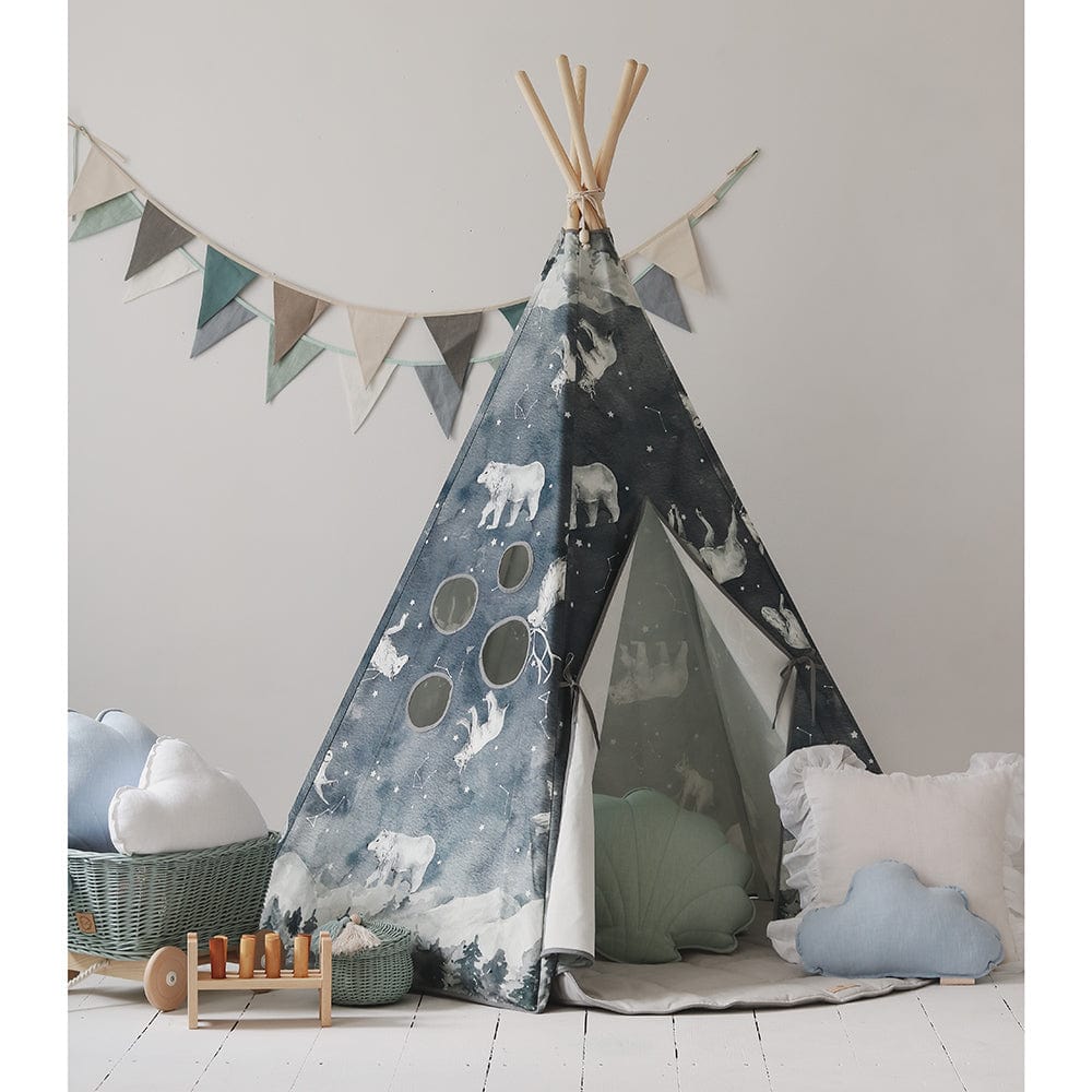 Night Sky Teepee And Mat Set - Navy Blue, White, Grey - Stylemykid.com