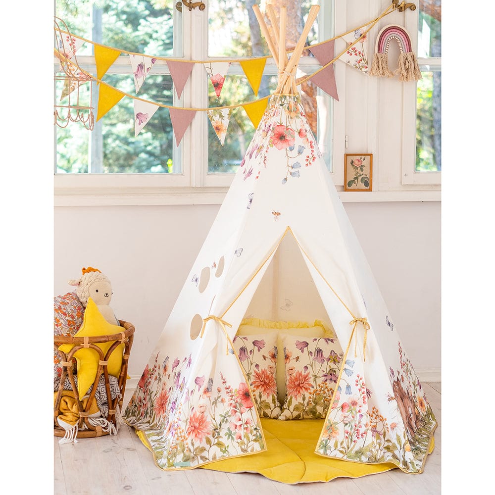 Wildflowers Teepee Tent - White, Brown, Red, Green, Blue - Stylemykid.com