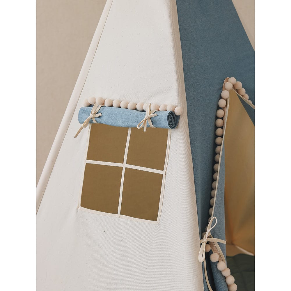 Jeans Teepee With Pompoms And Mat Set - Blue - Stylemykid.com