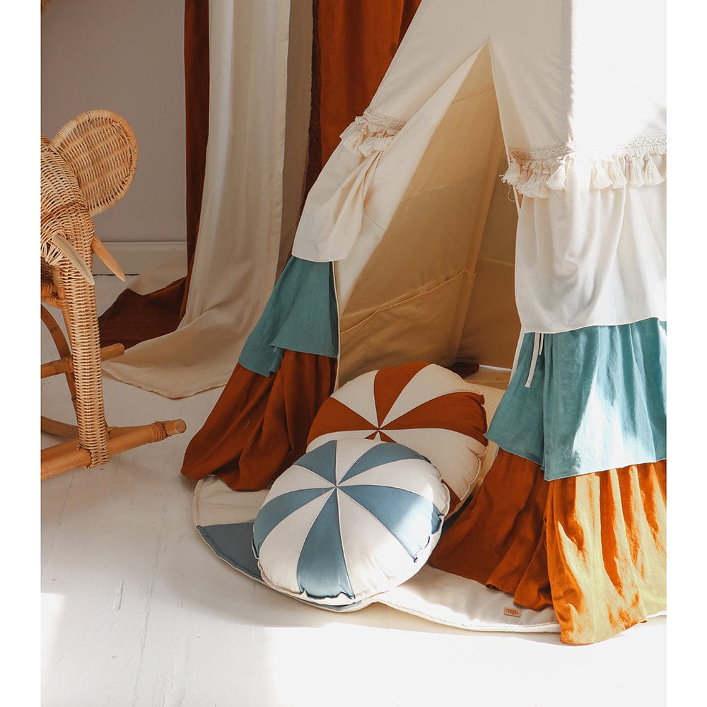 Circus Teepee With Frills And Mat Circus - Beige, Blue, Brown - Stylemykid.com