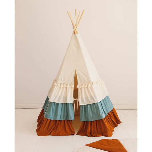 Circus Teepee Tent With Frills - Beige, Blue, Brown - Stylemykid.com