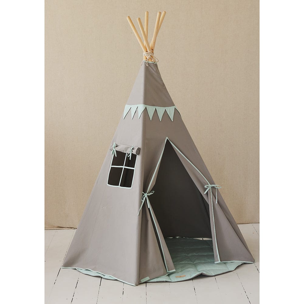 Mint Love Teepee With Garland And Mat Set - Grey, Light Green - Stylemykid.com