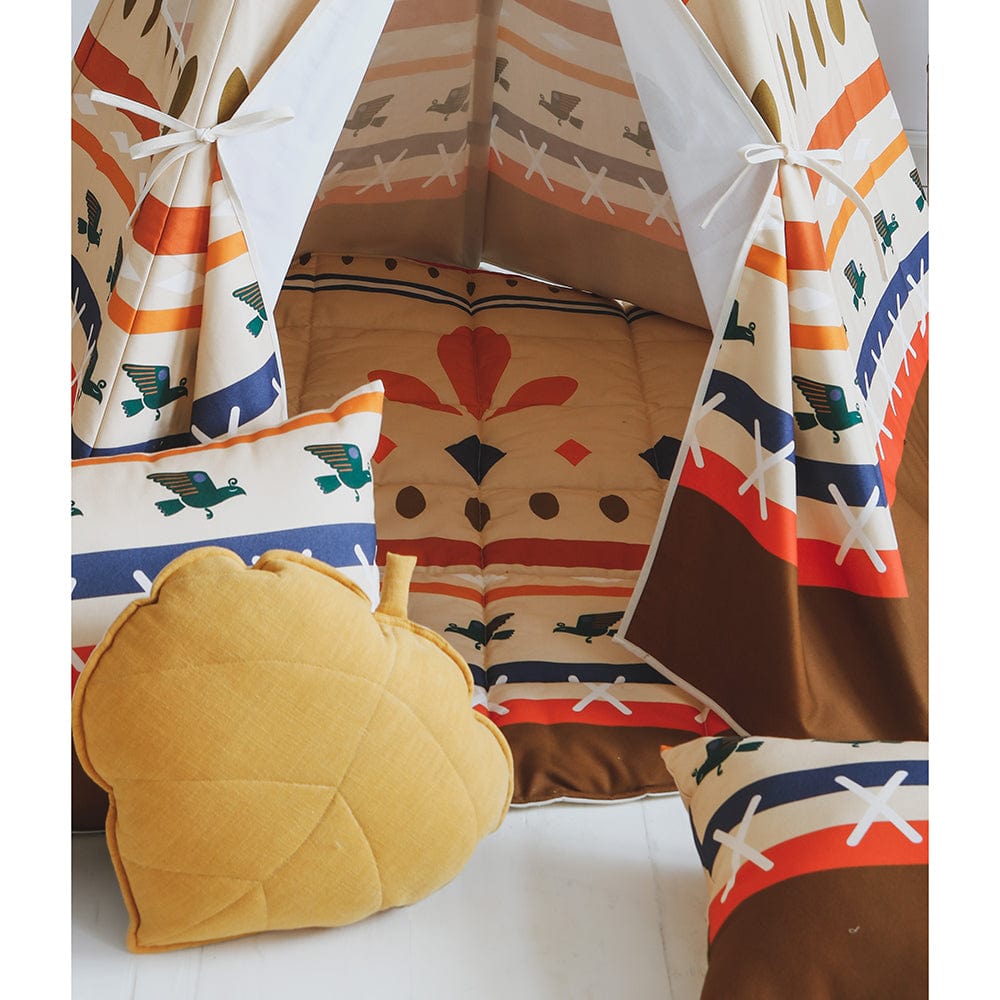 Native Vibe Teepee Tent - Beige, Brown, Orange, Blue - Stylemykid.com