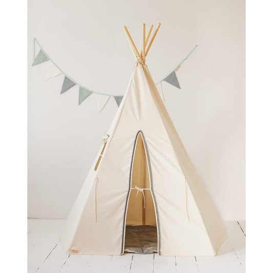 Grey Pompoms Teepee And Mat Set - Beige, Grey - Stylemykid.com