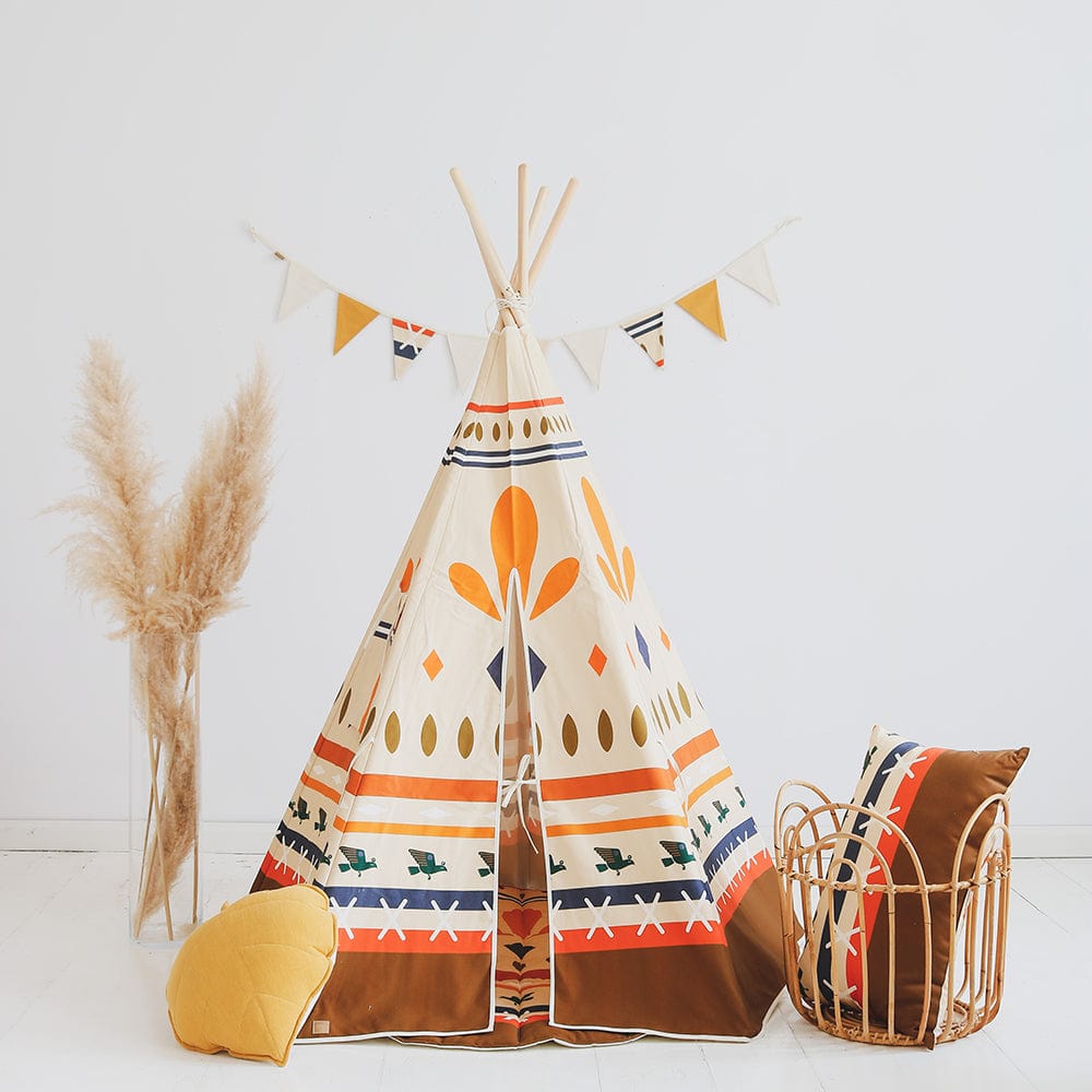 Native Vibe Teepee Tent - Beige, Brown, Orange, Blue - Stylemykid.com