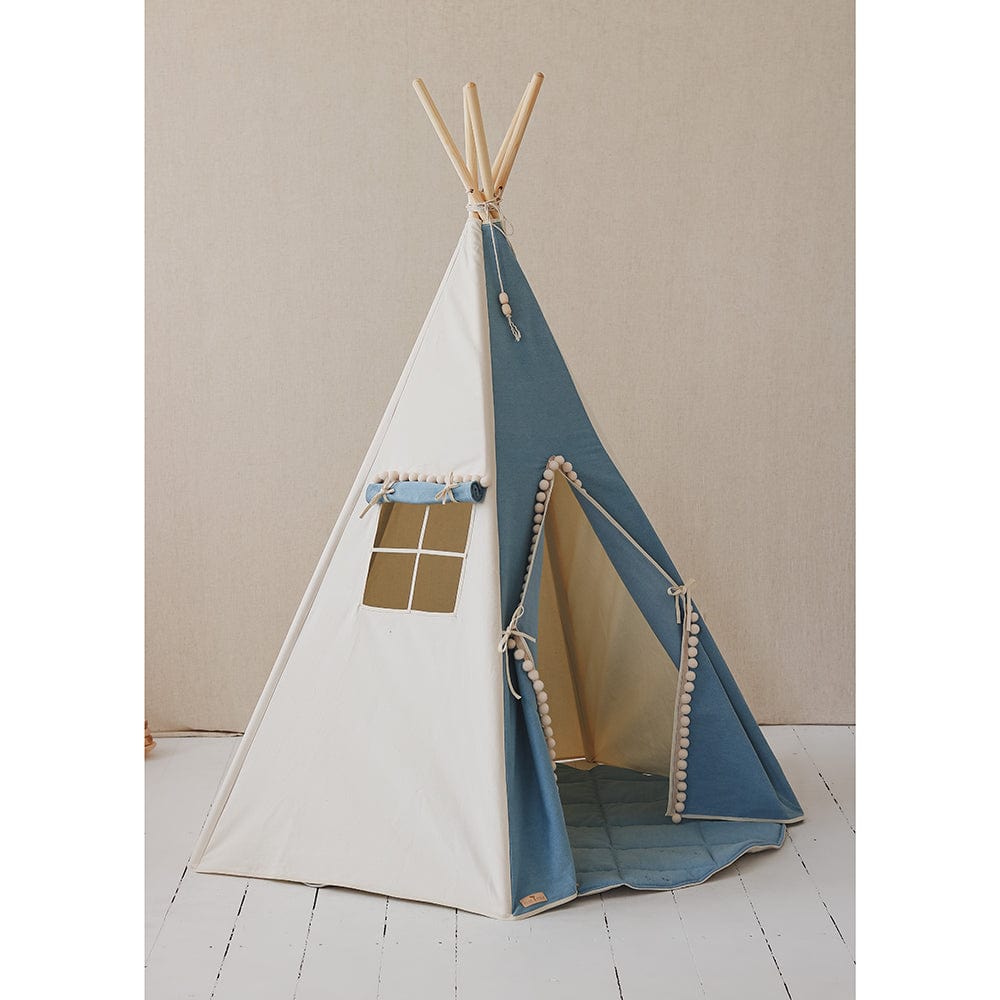 Jeans Teepee With Pompoms And Mat Set - Blue - Stylemykid.com