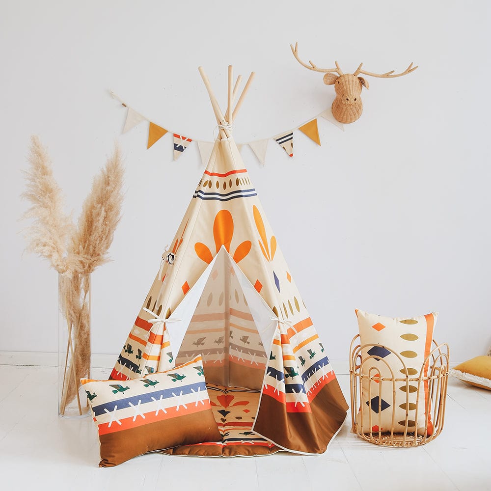 Native Vibe Teepee Tent - Beige, Brown, Orange, Blue - Stylemykid.com