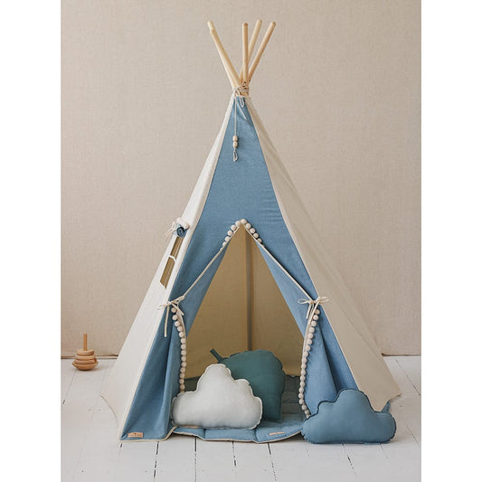 Jeans Teepee With Pompoms And Mat Set - Blue - Stylemykid.com