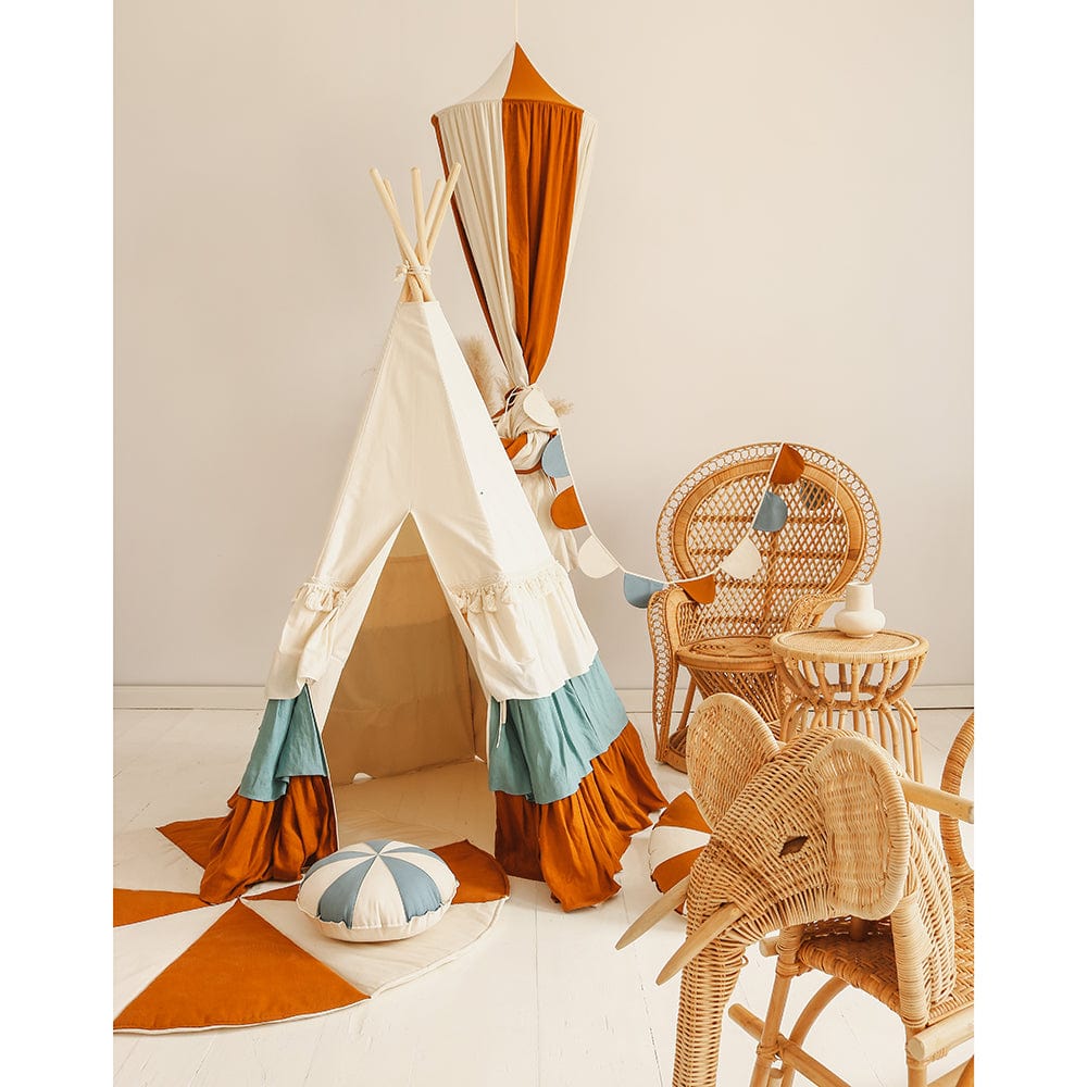 Circus Teepee Tent With Frills - Beige, Blue, Brown - Stylemykid.com