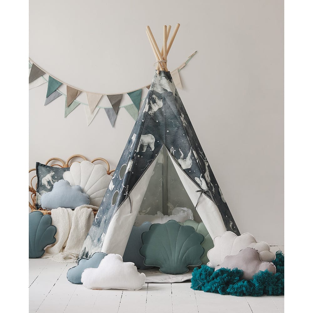 Night Sky Teepee And Mat Set - Navy Blue, White, Grey - Stylemykid.com