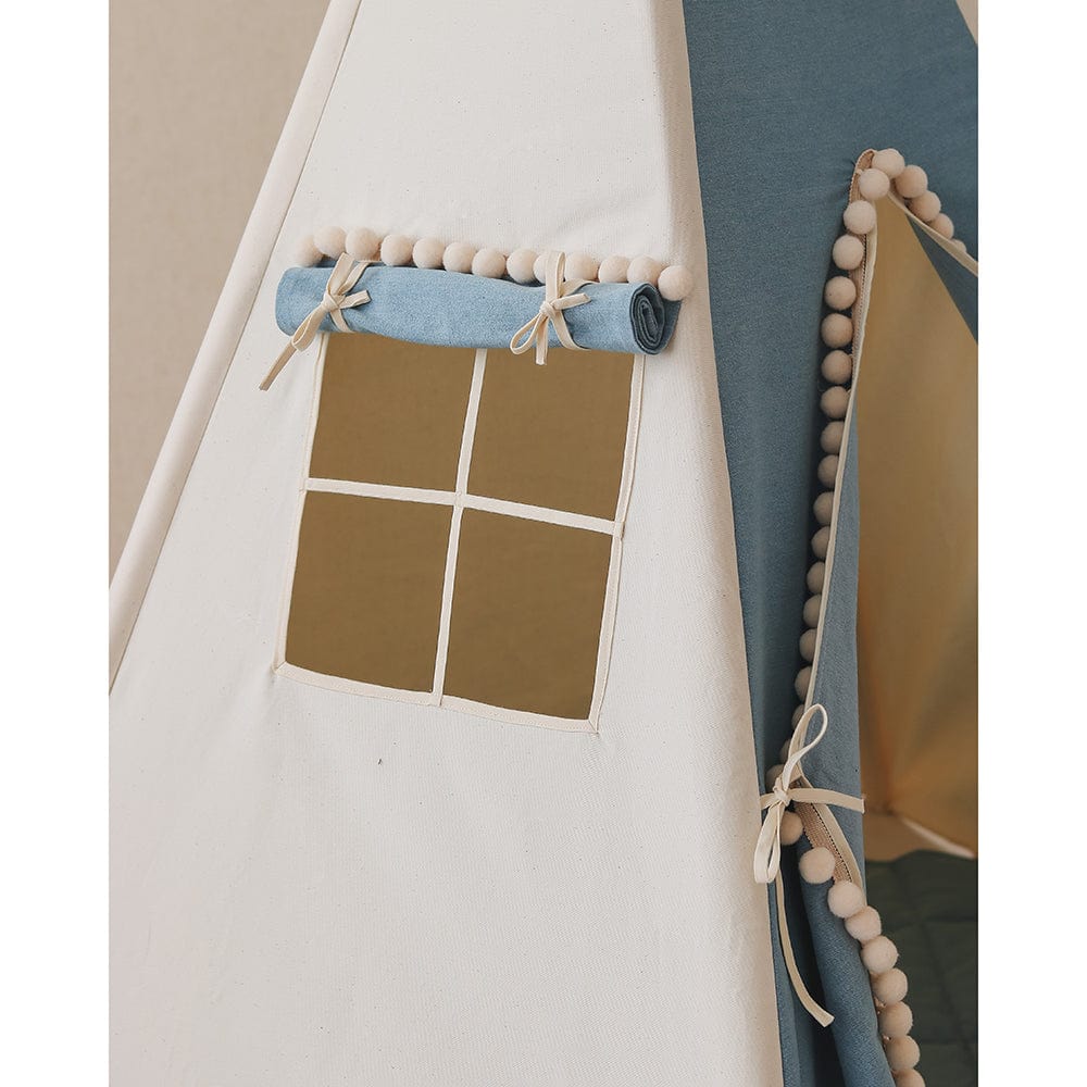 Jeans Teepee Tent With Pompoms - Blue - Stylemykid.com