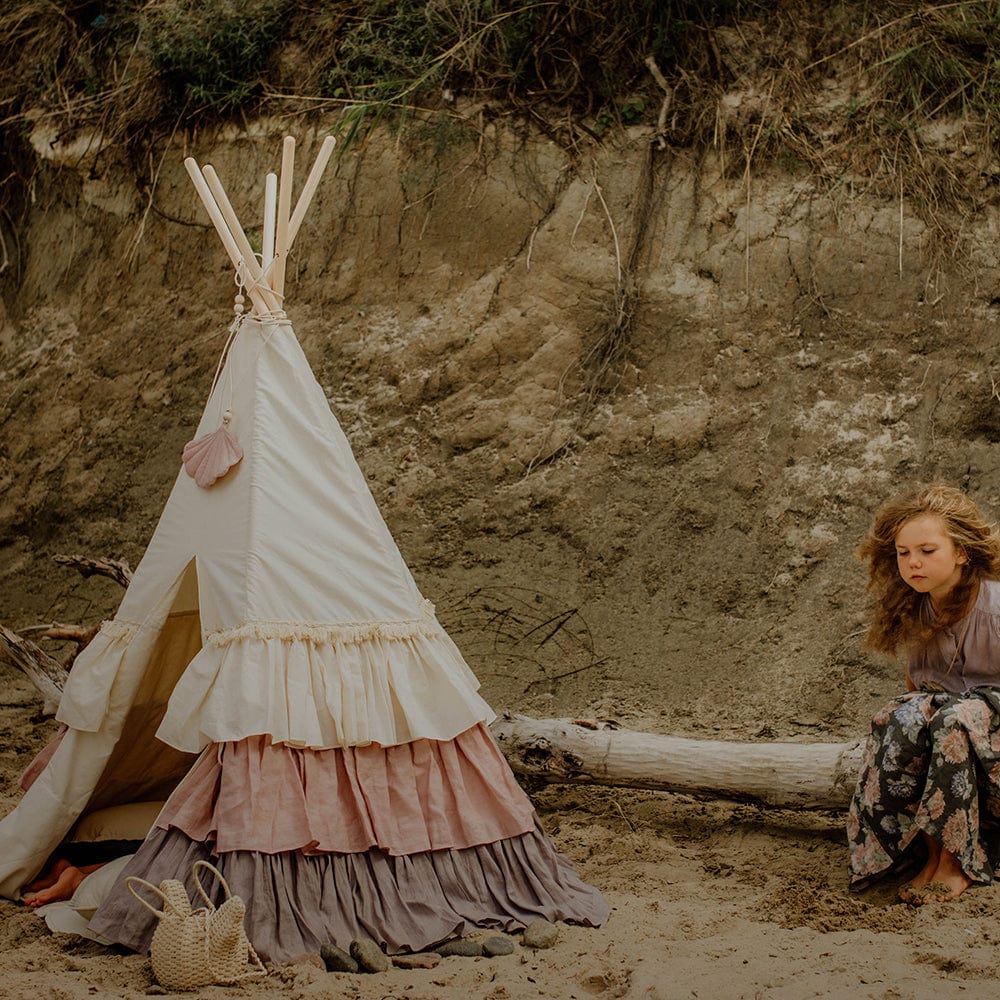 Powder Frills Teepee With Frills And Powder Pink Shell Mat Set - Beige, Pink, Grey - Stylemykid.com