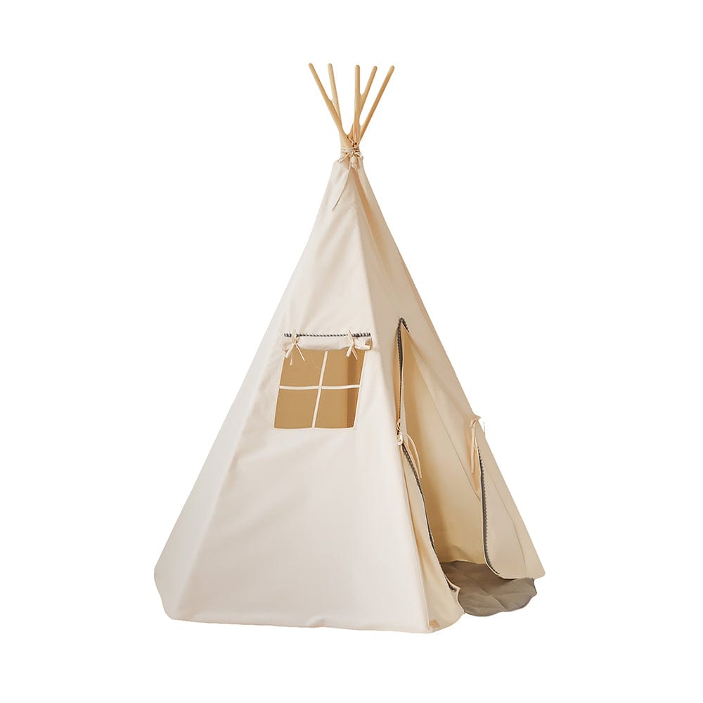 Grey Pompoms Teepee And Mat Set - Beige, Grey - Stylemykid.com