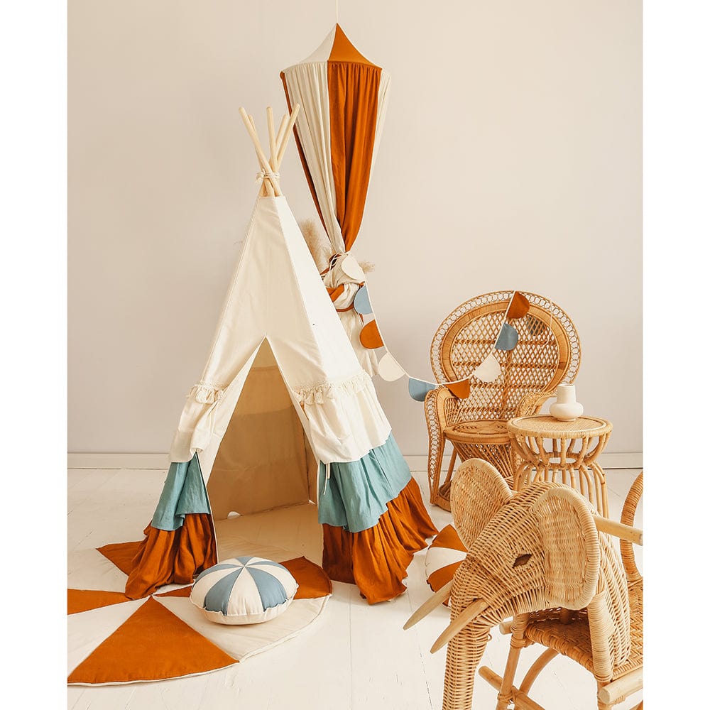 Circus Teepee With Frills And Mat Circus - Beige, Blue, Brown - Stylemykid.com