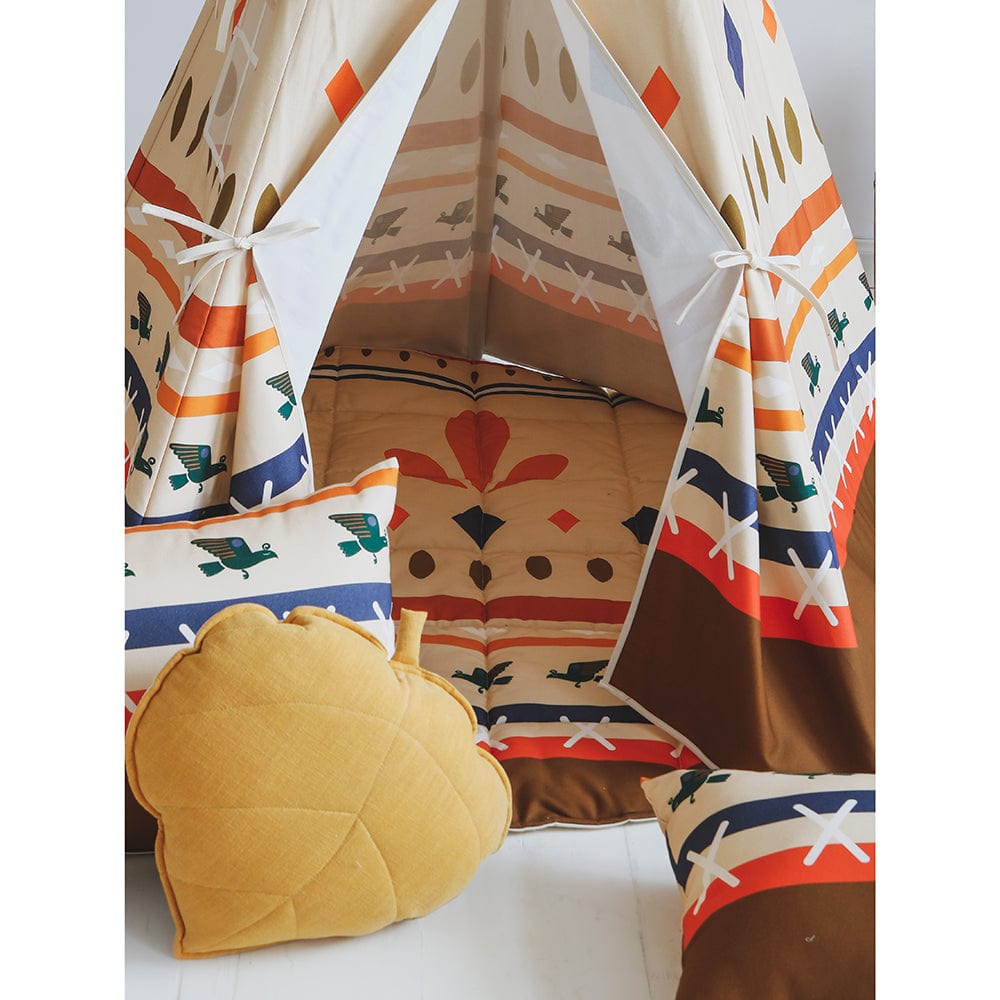 Native Vibe Teepee Tent And Mat Set - Beige, Brown, Orange, Blue - Stylemykid.com