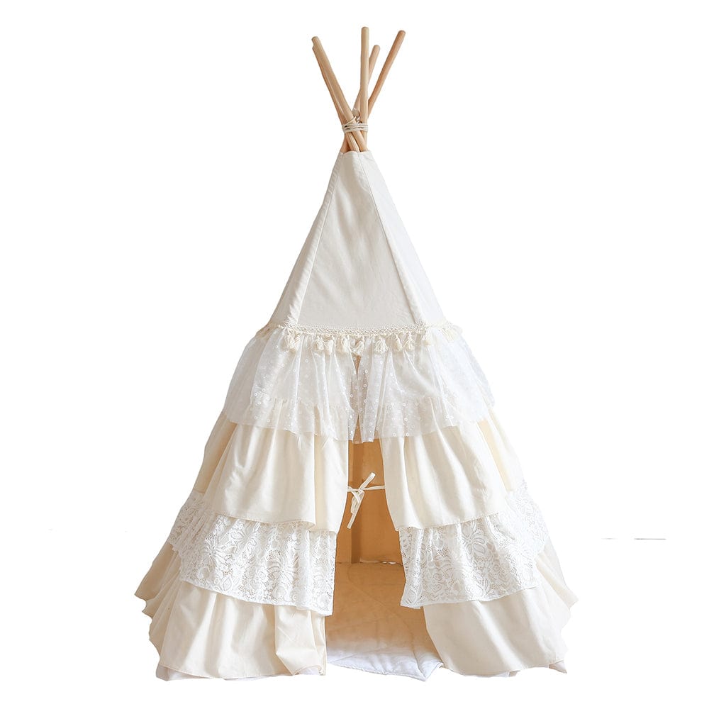 Shabby Chic Teepee Tent With Frills - Beige, White - Stylemykid.com