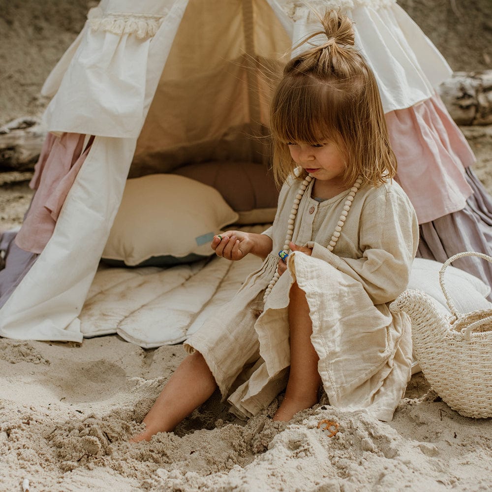 Powder Frills Teepee With Frills And Powder Pink Shell Mat Set - Beige, Pink, Grey - Stylemykid.com