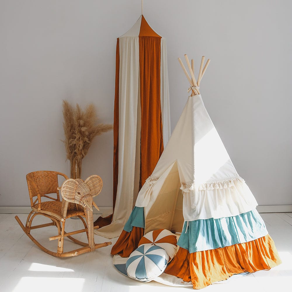 Circus Teepee With Frills And Mat Circus - Beige, Blue, Brown - Stylemykid.com