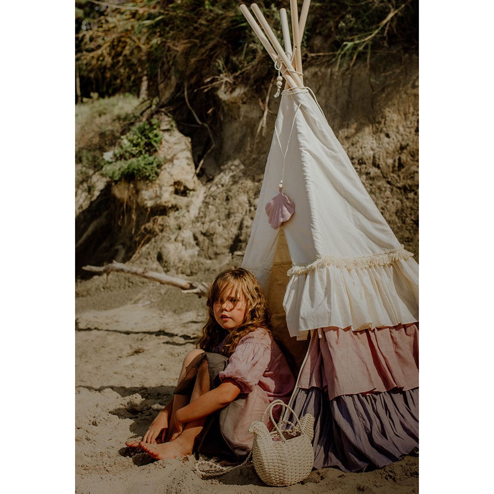 Powder Frills Teepee Tent With Frills - Beige, Pink, Grey - Stylemykid.com