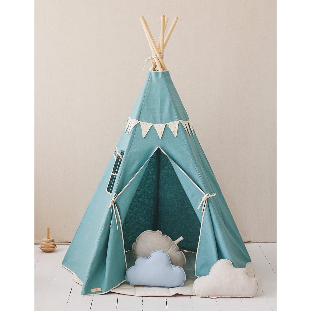 Gold Star Teepee With Garland And Mat Set - Blue, Grey - Stylemykid.com