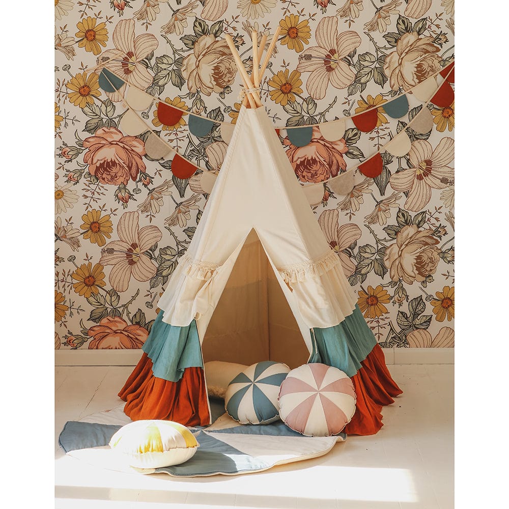 Circus Teepee Tent With Frills - Beige, Blue, Brown - Stylemykid.com