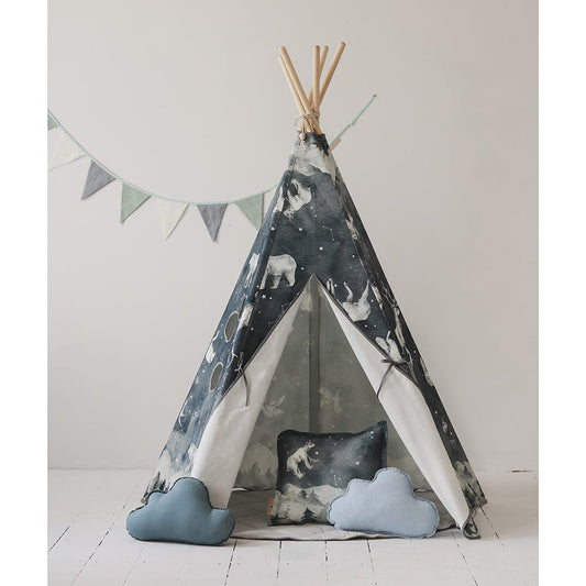 Night Sky Teepee And Mat Set - Navy Blue, White, Grey - Stylemykid.com