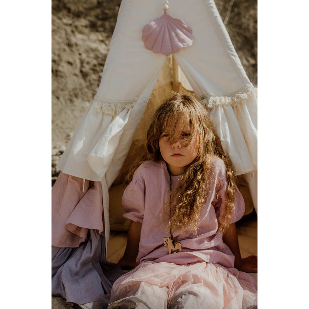 Powder Frills Teepee With Frills And Powder Pink Shell Mat Set - Beige, Pink, Grey - Stylemykid.com