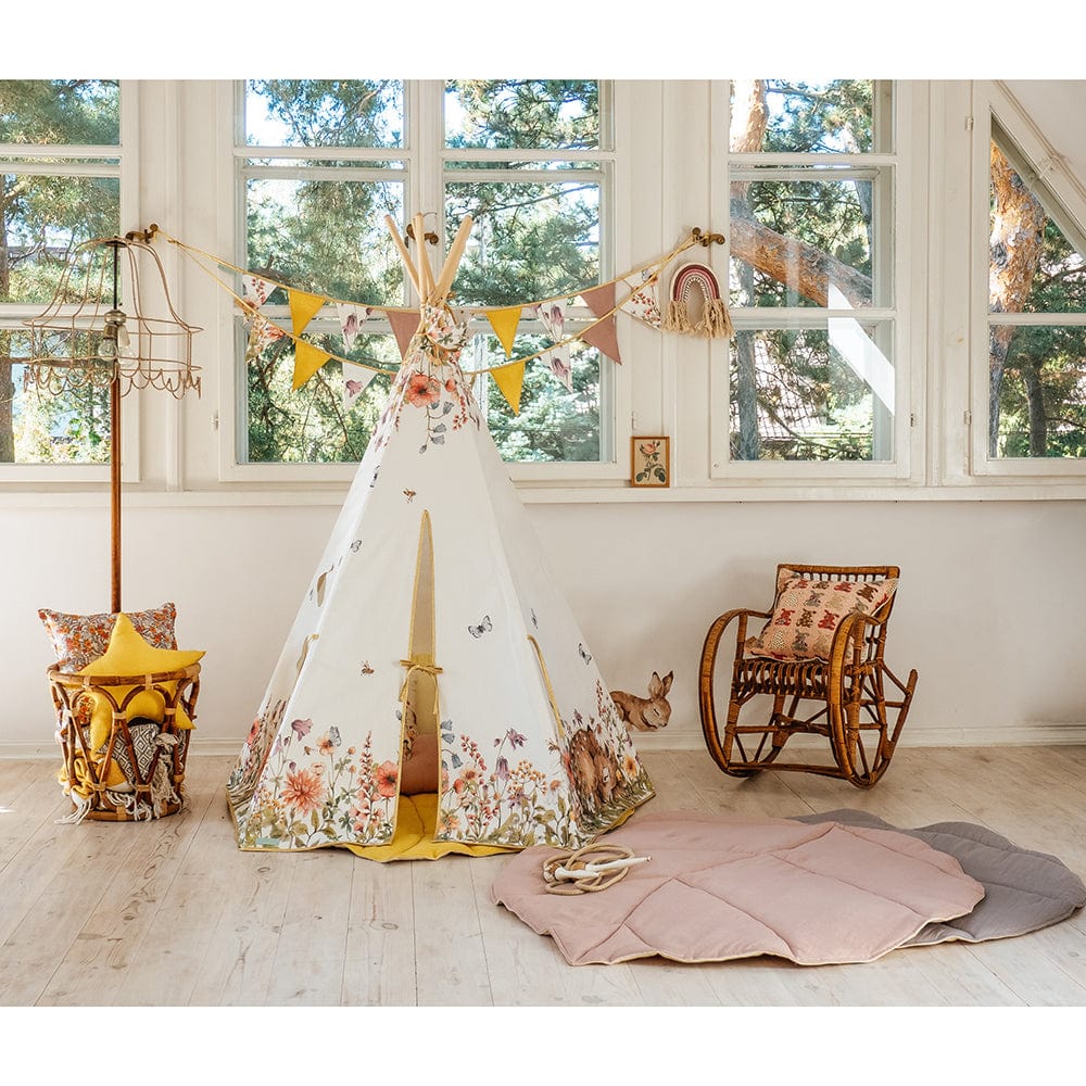 Wildflowers Teepee Tent - White, Brown, Red, Green, Blue - Stylemykid.com