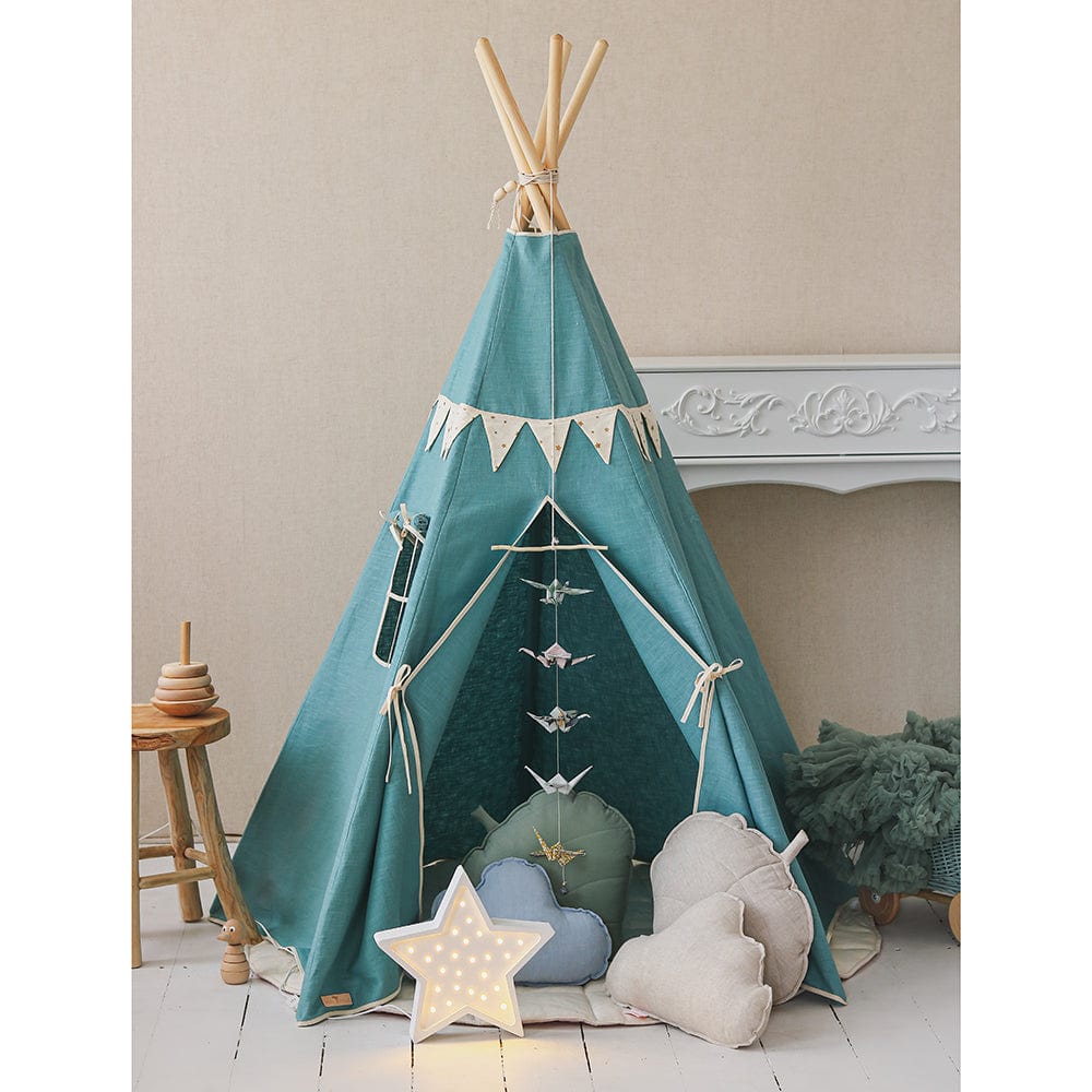 Gold Star Teepee With Garland And Mat Set - Blue, Grey - Stylemykid.com