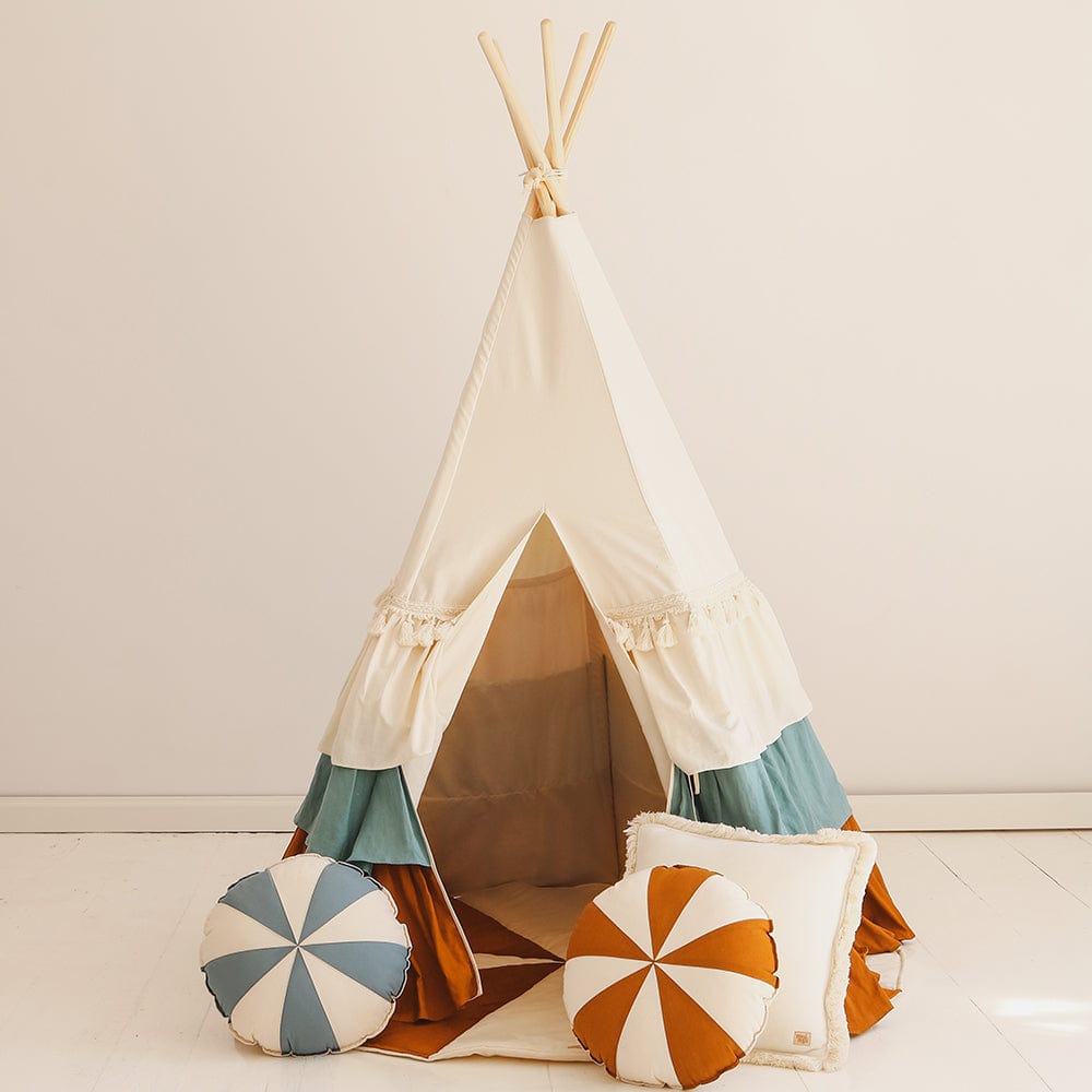 Circus Teepee With Frills And Mat Circus - Beige, Blue, Brown - Stylemykid.com