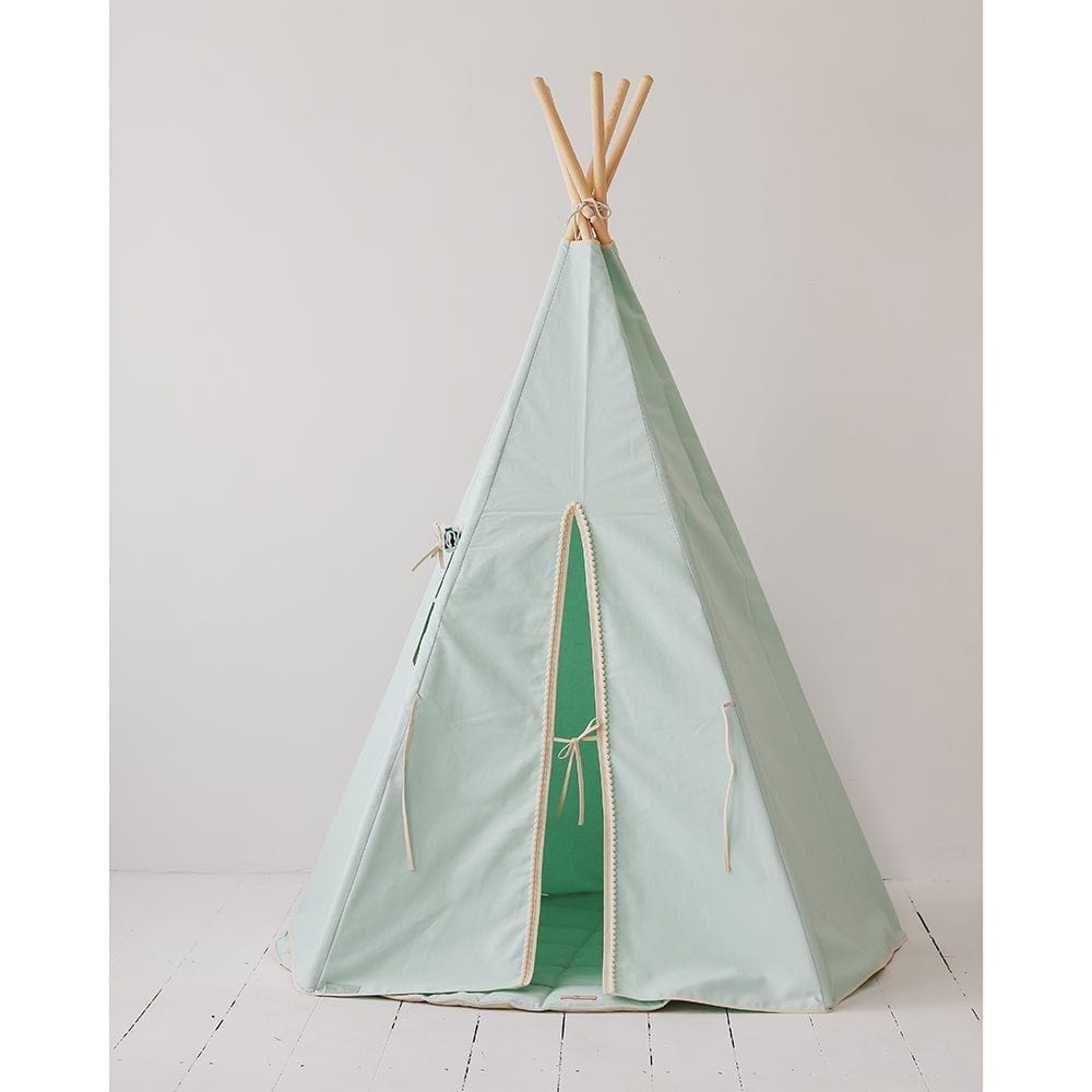 Mint Fog Teepee With Pompoms And Mat Set - Light Green - Stylemykid.com