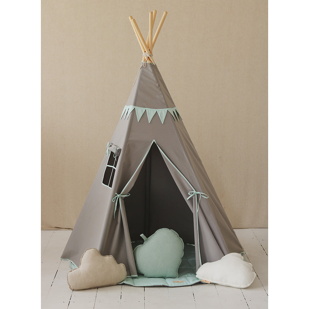 Mint Love Teepee With Garland And Mat Set - Grey, Light Green - Stylemykid.com