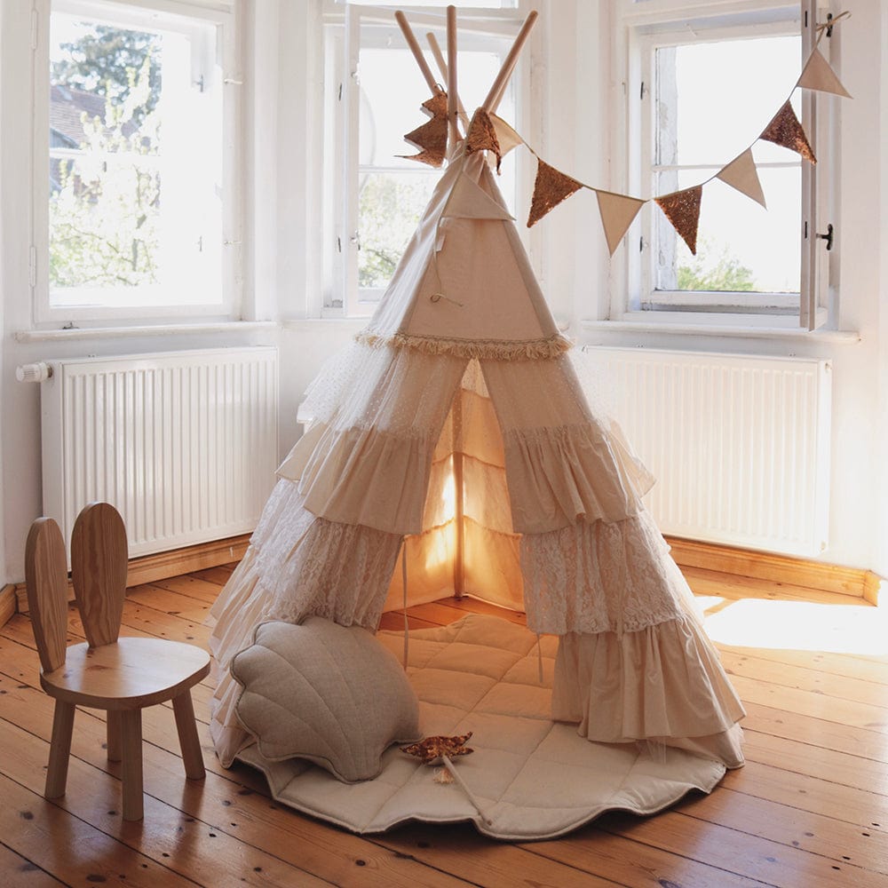 Shabby Chic Teepee Tent With Frills - Beige, White - Stylemykid.com