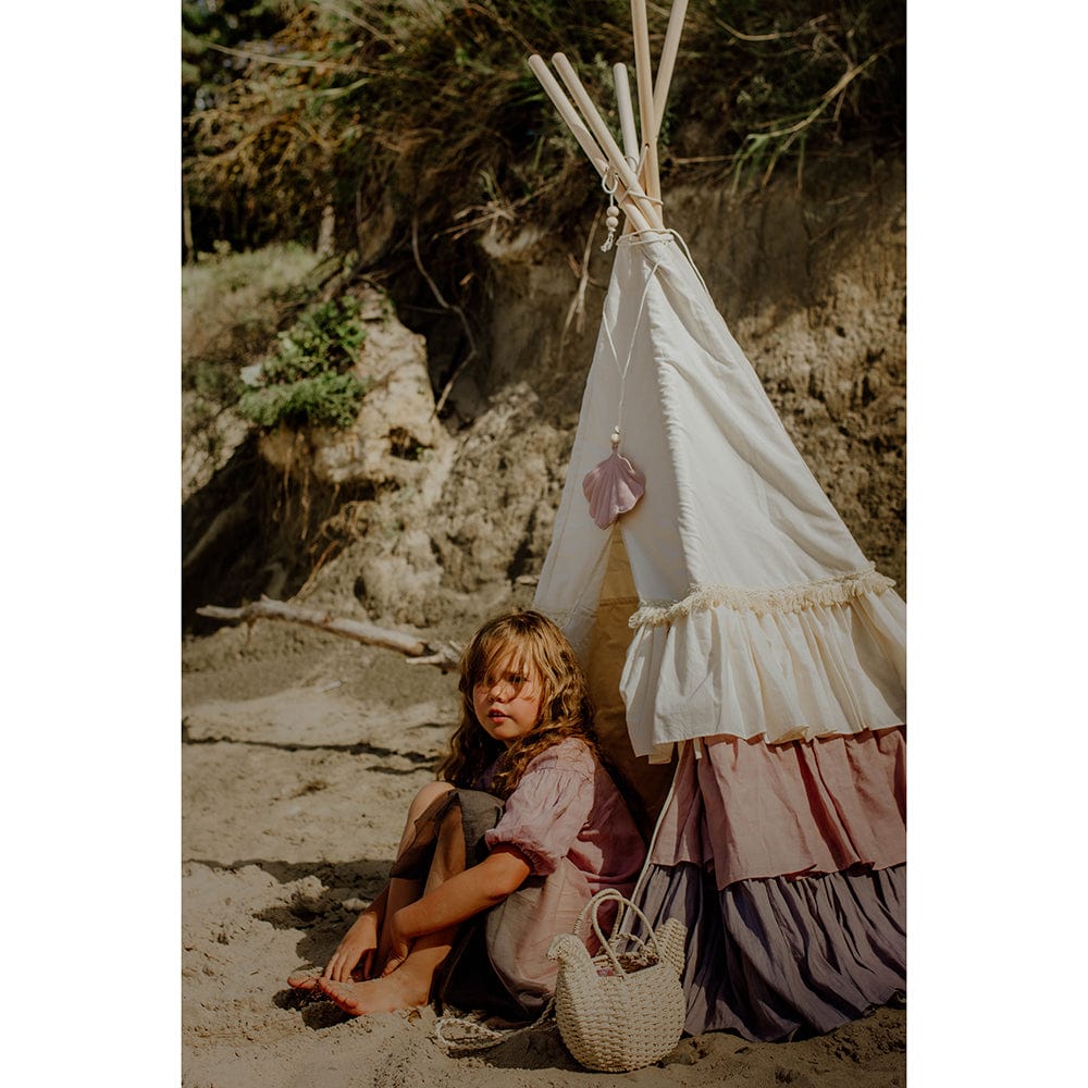 Powder Frills Teepee With Frills And Powder Pink Shell Mat Set - Beige, Pink, Grey - Stylemykid.com