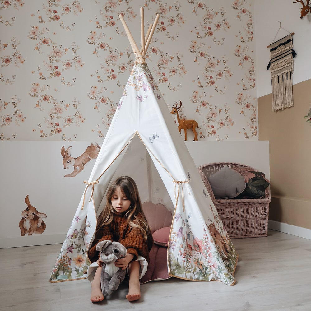 Wildflowers Teepee Tent - White, Brown, Red, Green, Blue - Stylemykid.com