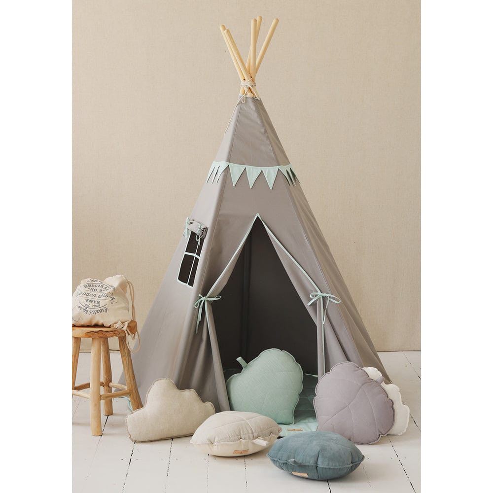 Mint Love Teepee With Garland And Mat Set - Grey, Light Green - Stylemykid.com