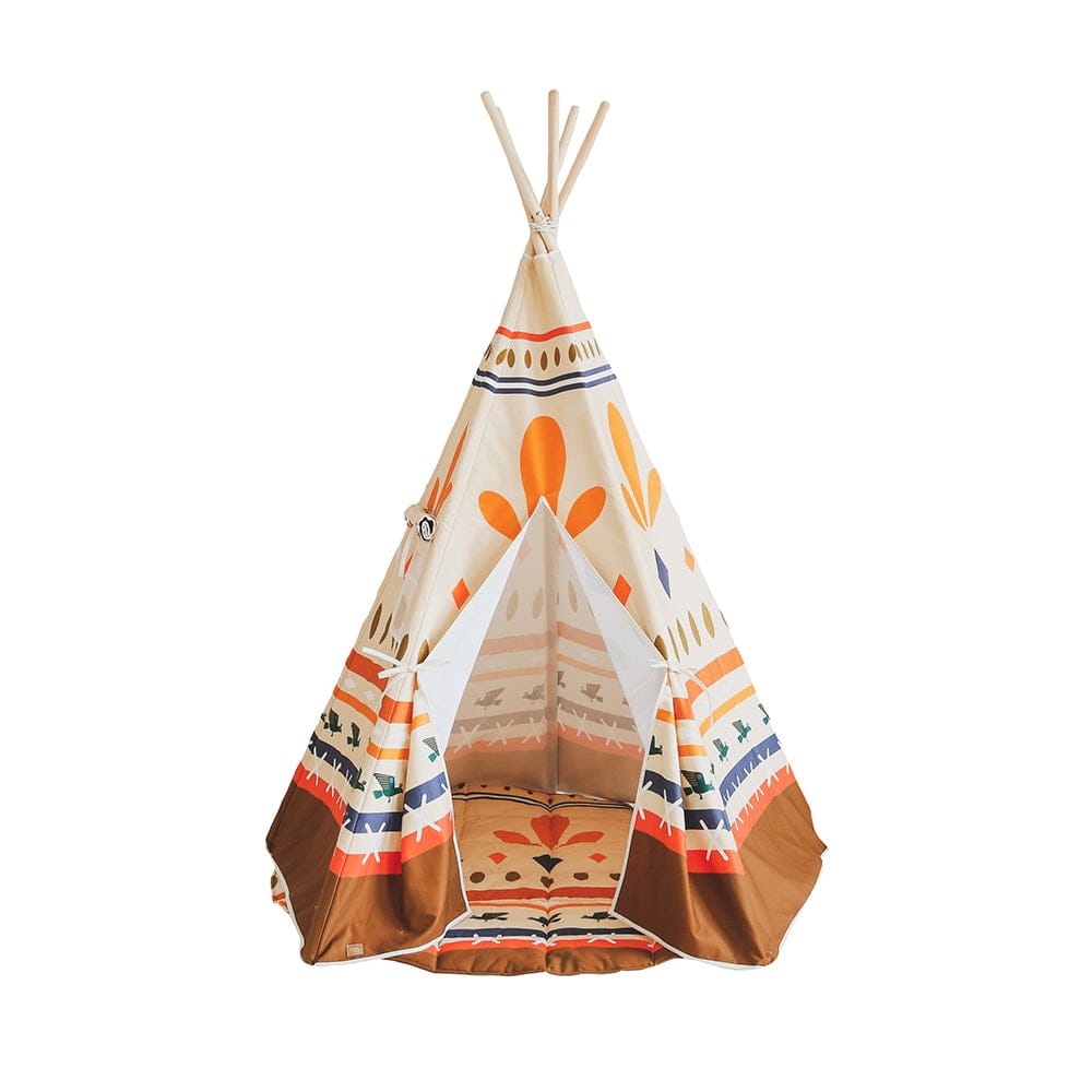 Native Vibe Teepee Tent - Beige, Brown, Orange, Blue - Stylemykid.com