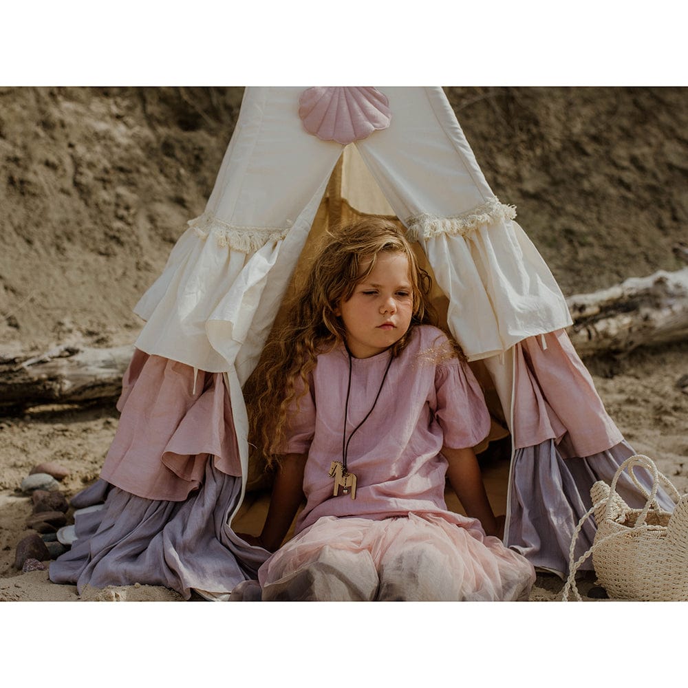 Powder Frills Teepee With Frills And Powder Pink Shell Mat Set - Beige, Pink, Grey - Stylemykid.com