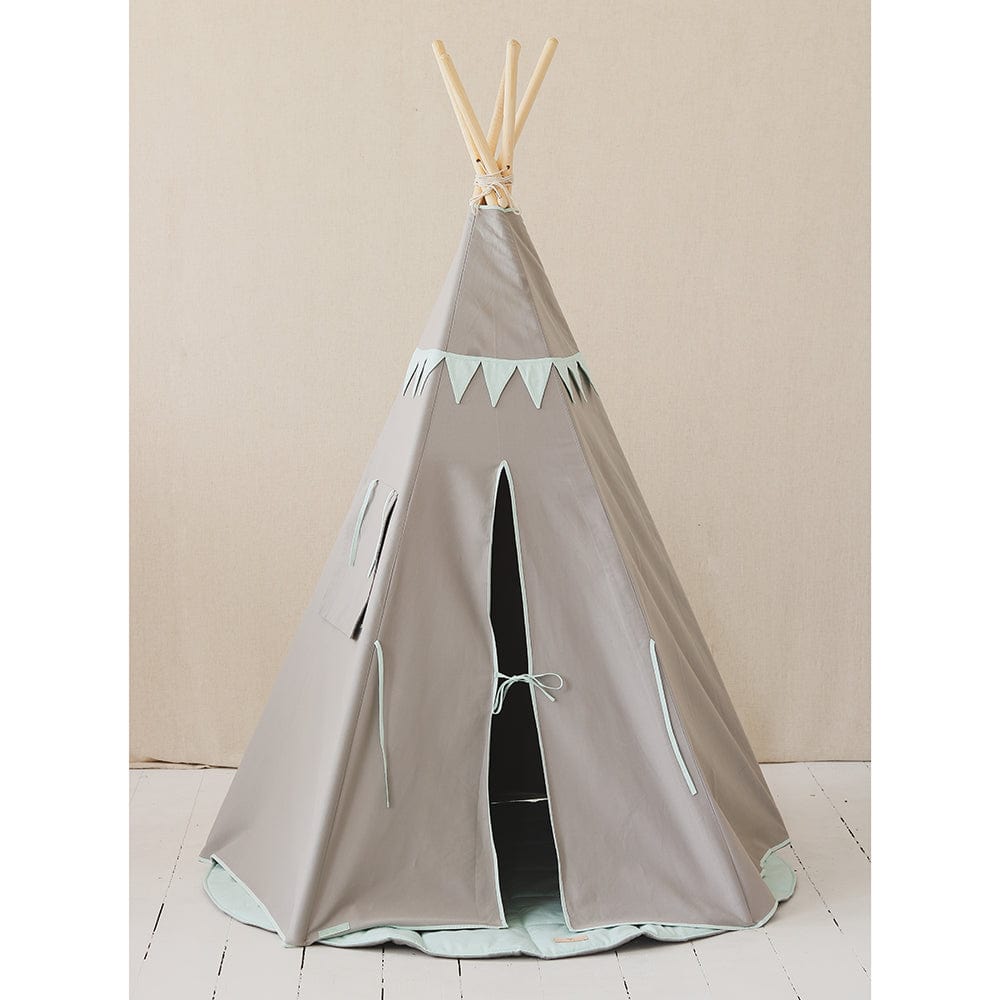 Mint Love Teepee With Garland And Mat Set - Grey, Light Green - Stylemykid.com