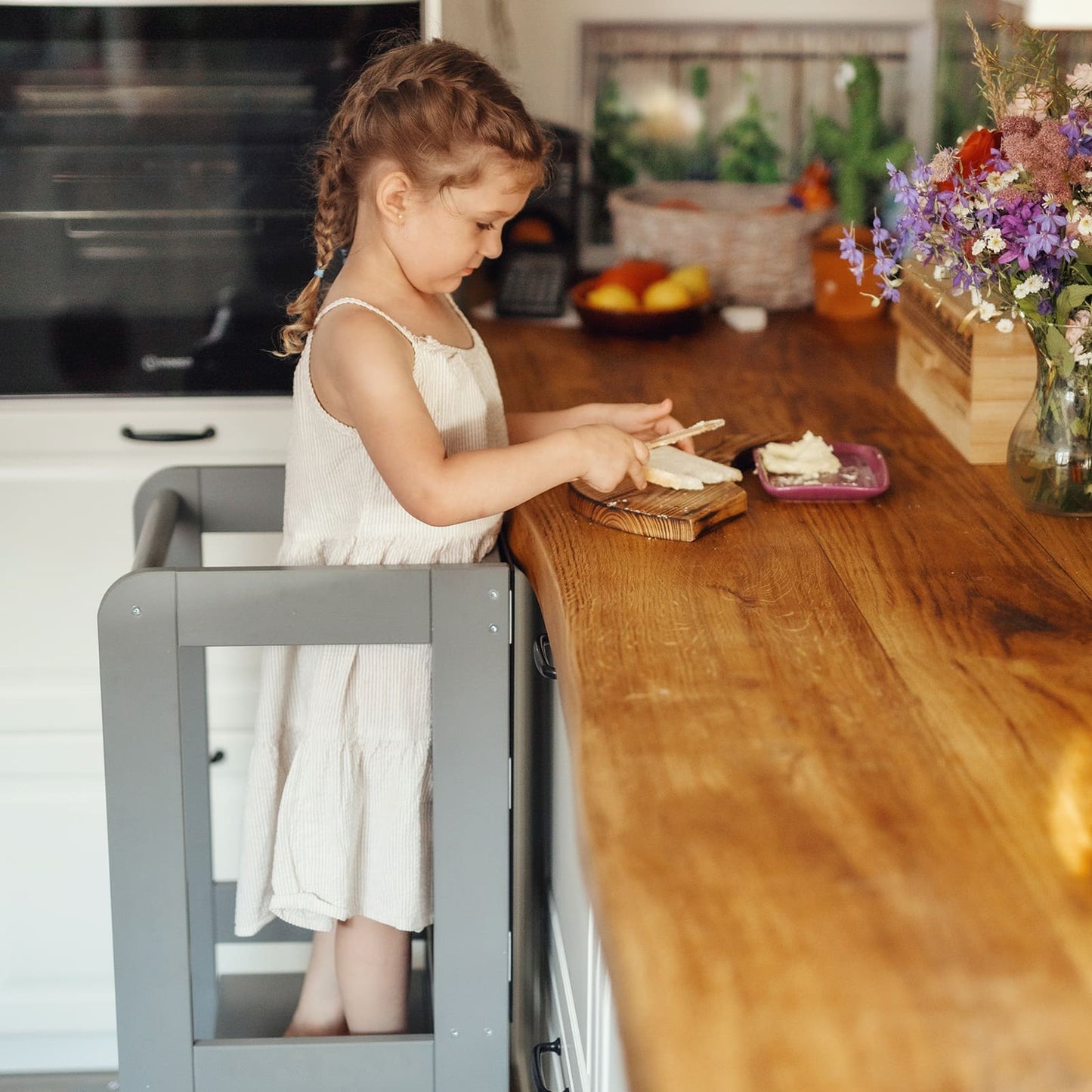 MeowBaby Wooden Kitchen Helper - Learning Tower For Kids